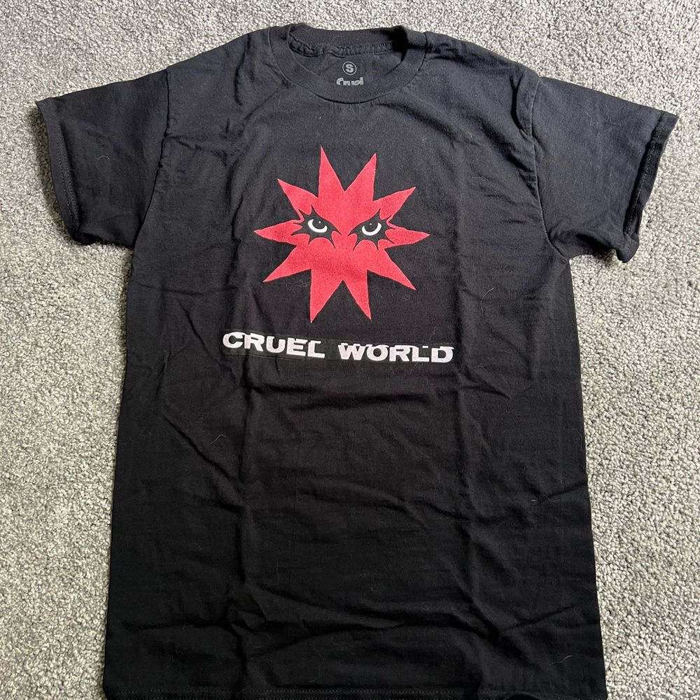 Cruel World Black T-Shirt with Red Graphic